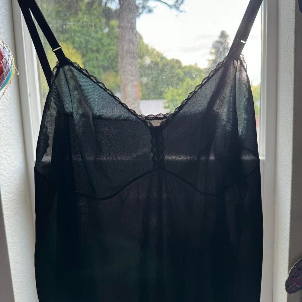 Vintage 70s 80s black lace slip dress sz 36 dainty babydoll fairy victorian - Picture 2 of 8